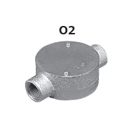 (O2Z**)　ねじつき　丸型露出ボックス　2方出　鋳鉄製　厚鋼