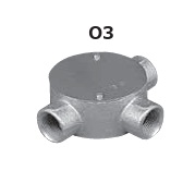 (O3Z**)　ねじつき　丸型露出ボックス　3方出　鋳鉄製　厚鋼