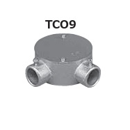 (TCO9**)　ねじなし　丸型露出ボックス　直角2方出　鋳鉄製　薄鋼