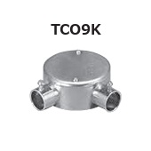 (TCO9K**)　ねじなし　丸型露出ボックス　直角2方出　鋼板製　薄鋼