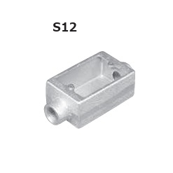 (S12**)　ねじつき　露出スイッチボックス　1個用2方出　鋳鉄製　薄鋼