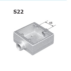 (S22Z**)　ねじつき　露出スイッチボックス　2個用2方出　鋳鉄製　厚鋼