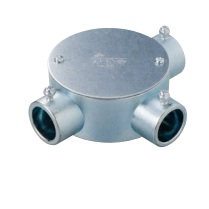 (M-EMB3-**)　ねじなし　丸型露出ボックス　3方出　(薄鋼)