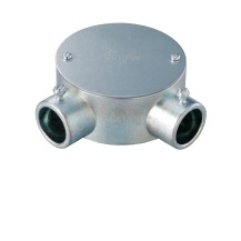 (M-EMB2L-**)　ねじなし　丸型露出ボックス　直角2方出　(薄鋼)